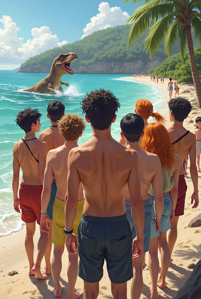 NSFW. (nude) (Nami, large breasts, strip of pubic hair), double penetration, vaginal, anal, two orc men, on a deserted beach, shipwreck, (depth of field) (dramatic sunlight), ((best quality)), ((masterpiece)), (detailed)