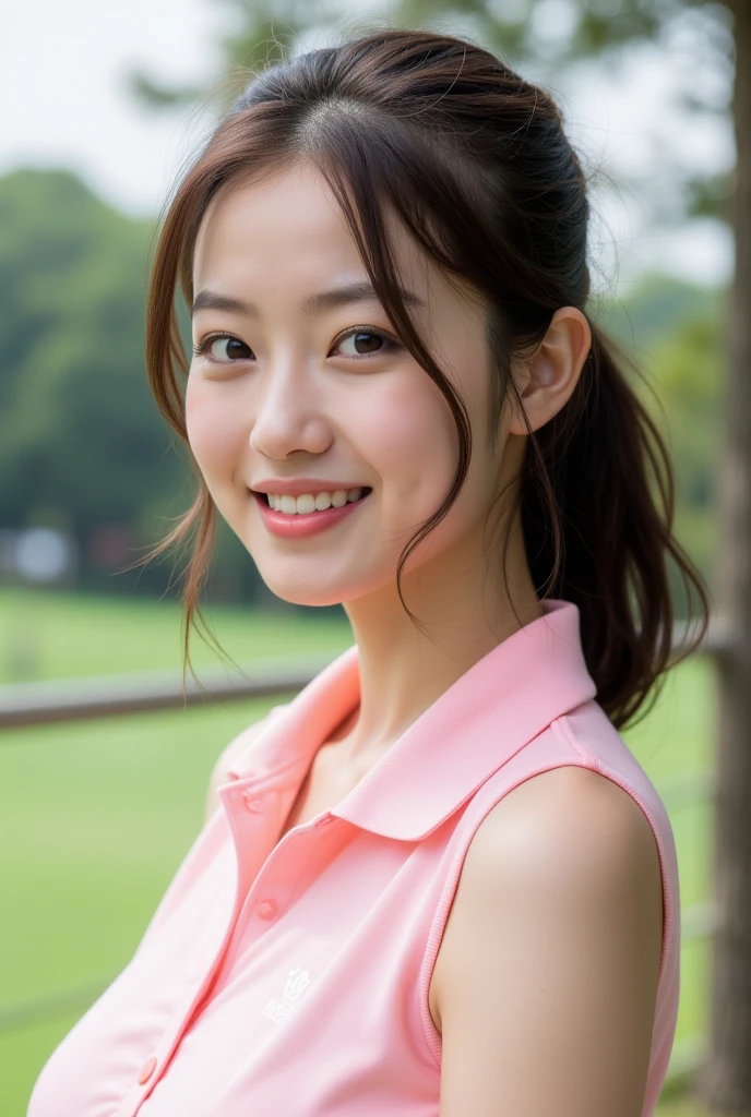 cute, アイドルのようにcute16歳少女、Smiling Kindly、height: 150cm、Small breasts、Tank top、Cleavage、Forest Park、Natural light、whole body、RAW Photos、Genuine、live-action、realism、masterpiece、RAW Photos、High resolution、