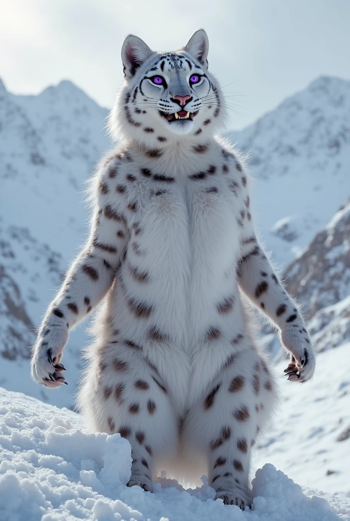 Female anthropomorphic arctic hare, highly detailed fur, medium breasts, short, in a snowy field