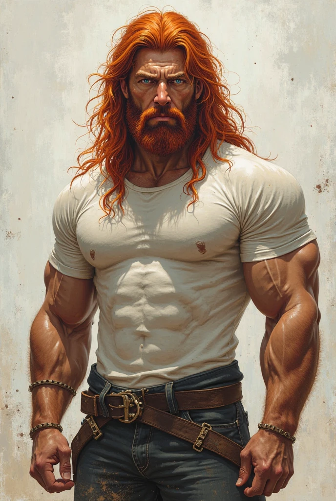 Image of fire, red-haired Scandinavian god Loki, with six-pack abs, in black swimming trunks with ducks, full hd, full length, Art, on a white background, with a twinkle in his eye