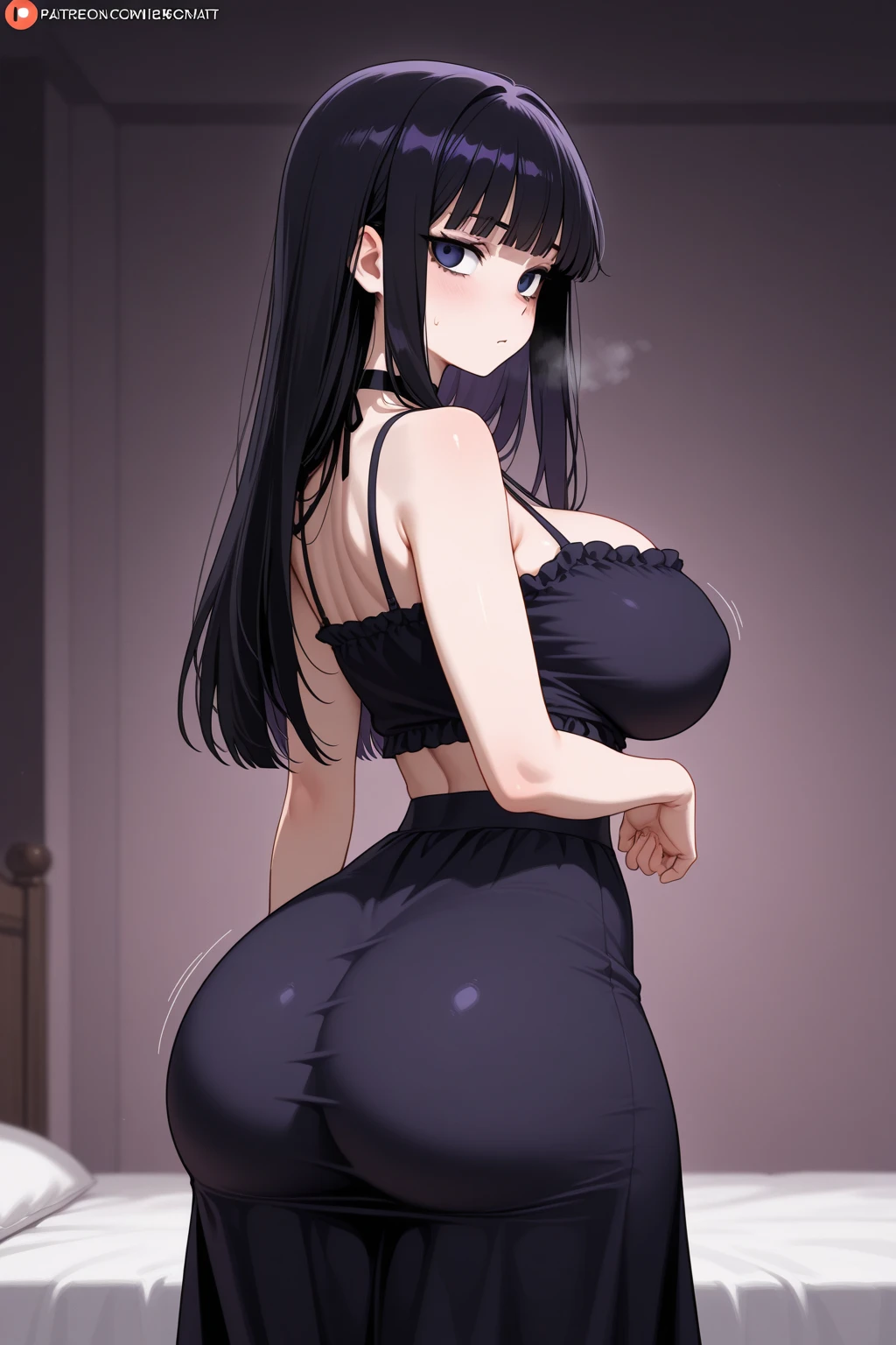 Anime Kawaii sexy Perfect Slim sensual body large breast and huge thighs, An intricate and highly detailed illustration of anime (Young girl). comely, (work of art:1.2), (best qualityer:1.2), perfects eyes, face perfect, perfect lighting, 1 girl, Look to viewer, (ahegao:0.5), pose sexy、maroon、skin black、body muscles、(Accurate shot)、((Gal Fashion))、oversized pink sweater with large neckline, wearing sexy dress , skin tanned , purples eyes, dark blue color heir, corpo sexy, black nail polish, showing her long nails to the viewers , pink back ground, long nails , twintail hairstyle 