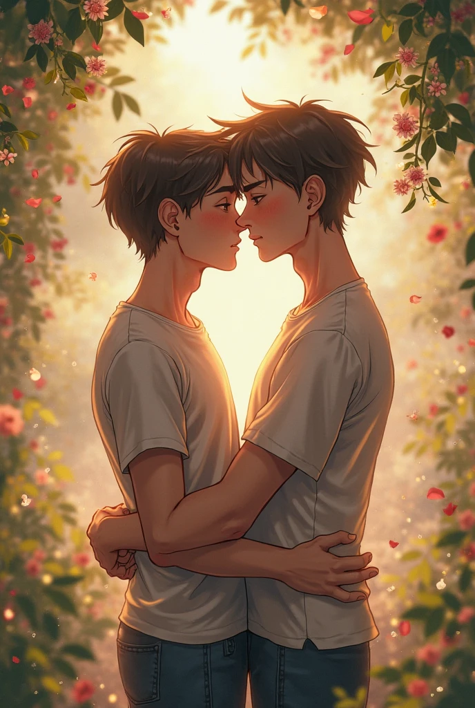 Two male brothers kissing