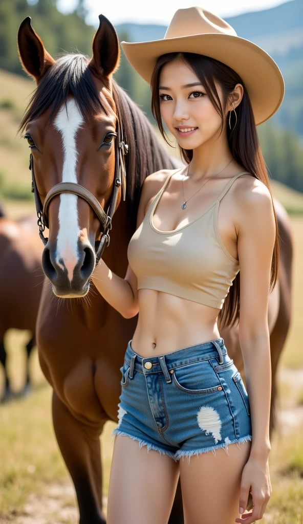 ((Best quality at best)), ((tmasterpiece)), (Detailed pubic hair), A group of cattle and sheep in the grassland