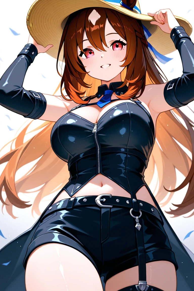 (Masterpiece: 1.5), (Best Quality: 1.5), Perfect Eyes, Perfect Face, Volumetric Lighting, 1 Woman, Mature Woman, (Whiteness: 5), fox ears, fox tail, dark brown hair, green eyes, sexy, enormous breasts, cleavage, sexy, thick tights, latex, dominatrix, sadistic grin, BDSM, Bondage, naughty, evil smirk,