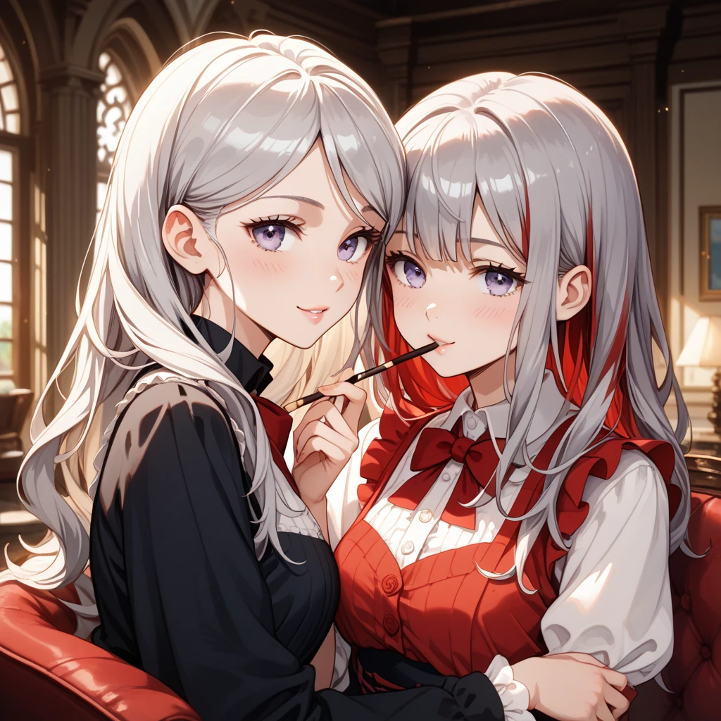 (top-quality,8K,tmasterpiece:1.3)Beautuful Women,2 girls,Slightly fat,Short white hair,(Crawling on the floor on all fours,spread their legs:1.2)Super detailed face,Highly detailed lips,Detailed eyes,Stick your tongue out,Eyes looking upwards,Be red in the face,The pupil is a red heart --auto