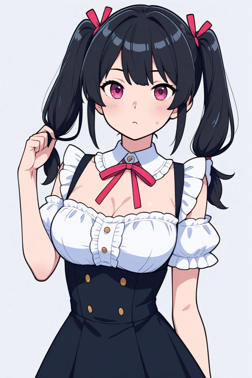 Simple background,Sexy,Bunny Girl,Lovely,Happy,medium length hair,Black Hair,Black suspenders,Cleavage
