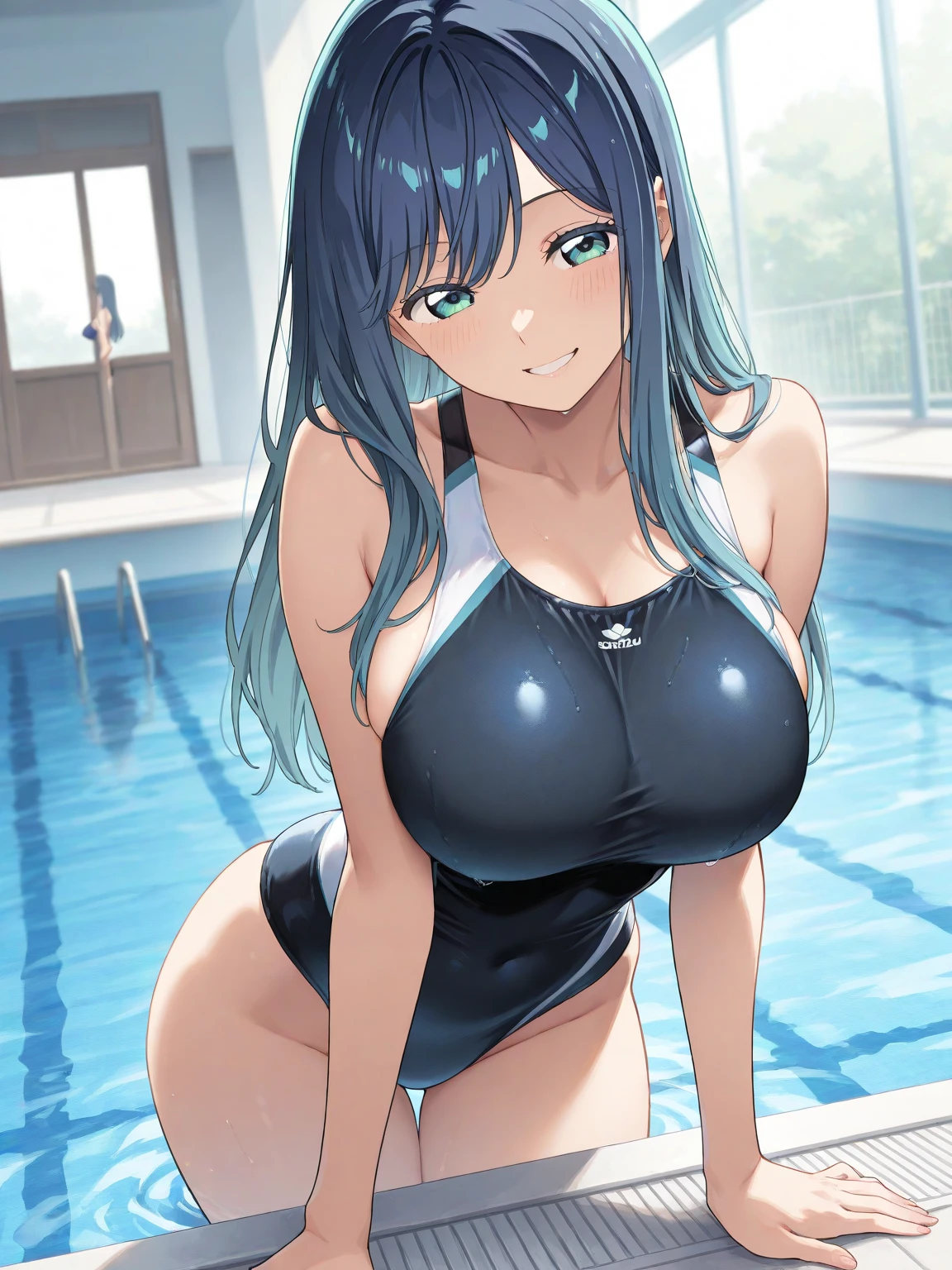 School Swimsuit　Big Breasts　one person　　Ahegao　Blue Hair