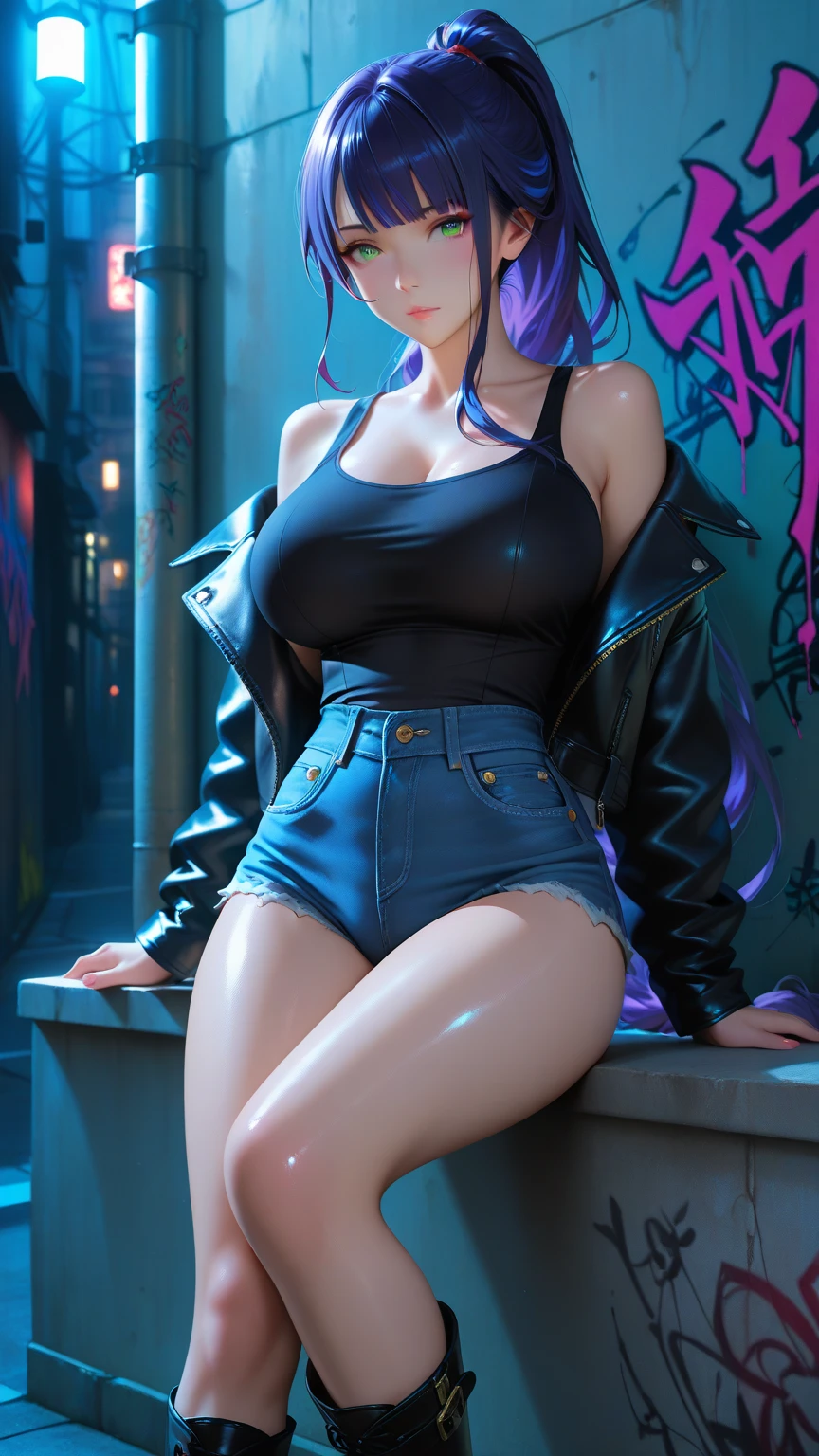 best quality,4k,8k,highres,masterpiece:1.2),ultra-detailed, extremely detailed eyes, extremely detailed body, (large masterpiece digital art), (detailed manga illustration), (detailed line art), ((perfect anatomy)), (intricate details:1.3), (ultra-detailed:1.3), (illustration:1.3), (sharp focus:1.3), (natural lighting:1.05), (vivid colors:1.3), (masterpiece), (best quality:1.4), (perfect anatomy:1.4), high quality, expressive eyes, full body, detailed face, beautiful face, perfect face, 1 girl, breasts, cleavage, gloves, large breasts, ultramarine jacket, very long hair, thigh length hair, ({dark skin}), dark-skinned female, detailed ((red hair)), messy hair, green eyes, gloves, jacket, hourglass physique, casual outfit, denim shorts, sneakers, graphic t-shirt, dynamic lighting, cityscape background curvy, Atey Ghailan, Jeremy Mann, Greg Manchess, Antonio Moro, trend in ArtStation, trend in CGSociety, Intricate, High Detail, Sharp focus, dramatic and photorealistic painting art by Midjourney and Greg Rutkowski, Jeff Bridges, ((cartoon style)), Marvel Cinematic Universe style, (((Boston in the background))), soft bokeh of Boston