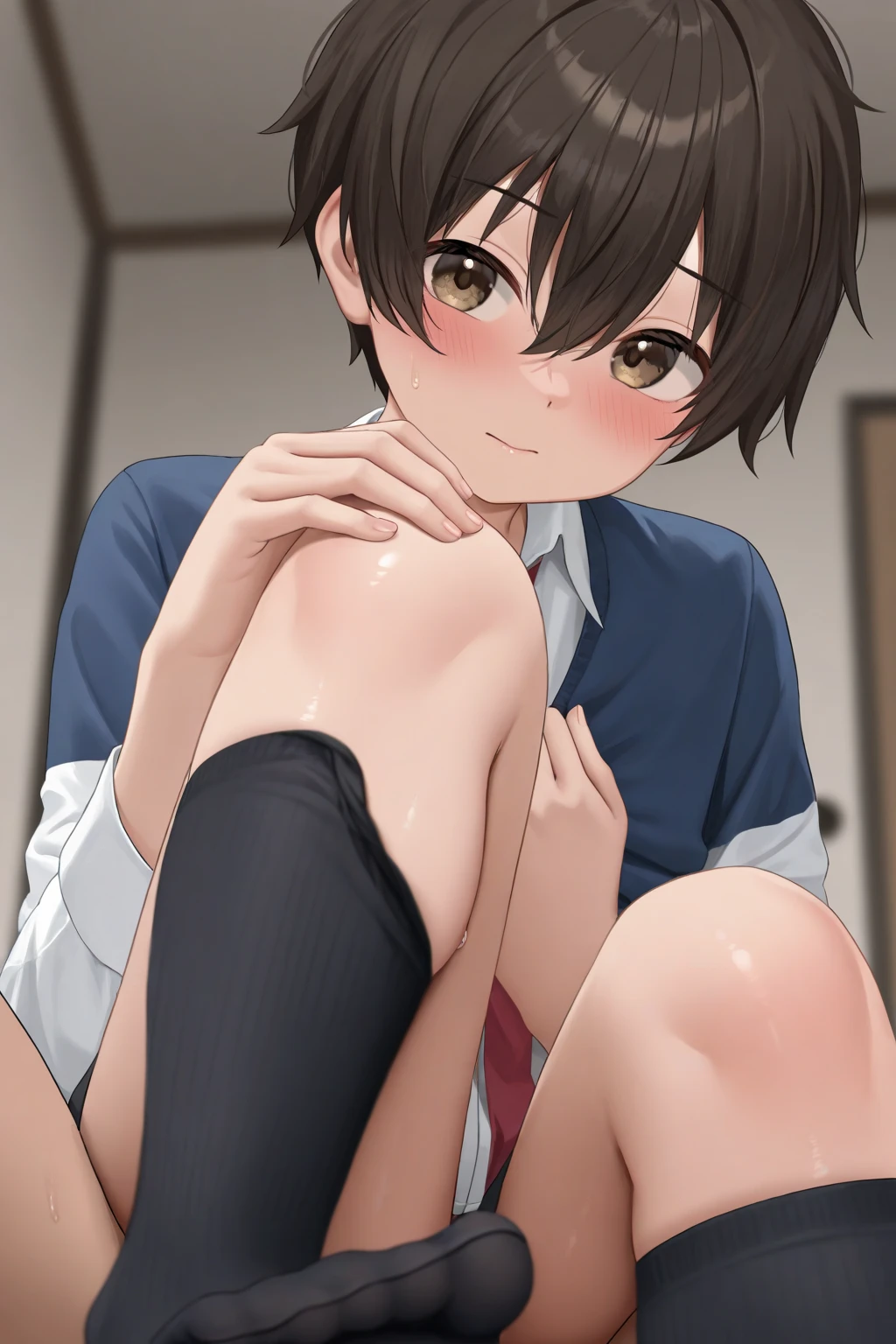 score_9, score_8_up, score_7_up, source_anime, highly detailed, skinny, slender, male focus,strong facial expression,(sharp eye:1.2),(scowl:1.1),
, (embarrassed,blush:1.3),
,(steam:0.8),(trembling:1.3)
,(parted lips:1.3),(harf open eyes:1.4),(feeling weak:1.5) looking at viewer, indoors,spread legs, lying,nude,penis,testicles, anus,handa shinichi, brown hair, brown eyes,motion lines,Uncensored