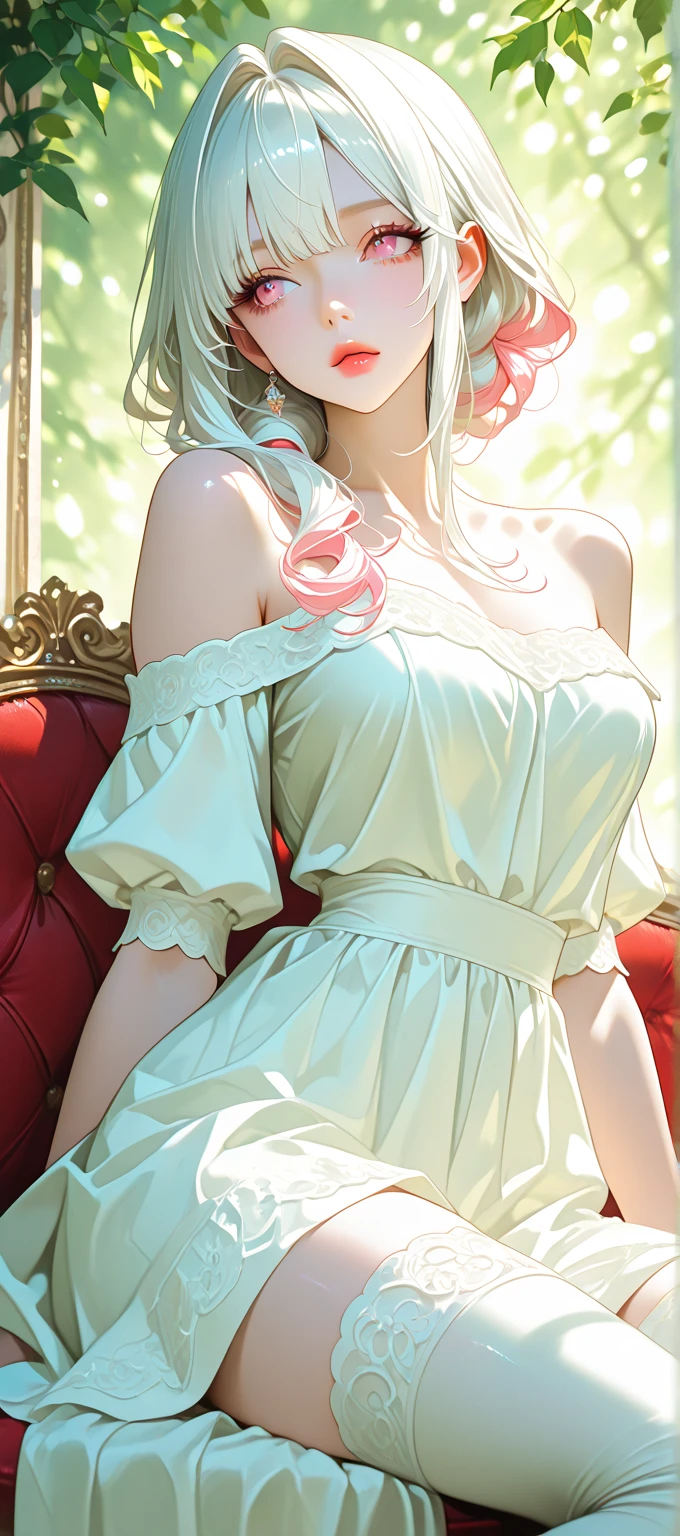 masterpiece, absurd, Hinata\(Boruto Naruto Next Generations\), 1 Girl, Solitary,Mature female, Off-the-shoulder oversized shirt, Looking at the audience, (Falling Flowers), perfect composition, detailed lips, Large Breasts, Pretty Face, Body Proportions, blush, (Pink lips), Long hair,  Purple Eyes,  Gentle eyes,  Super realistic, detailed, photo shoot, Realistic face and body, (（(Big Breasts，Cleavage))）
