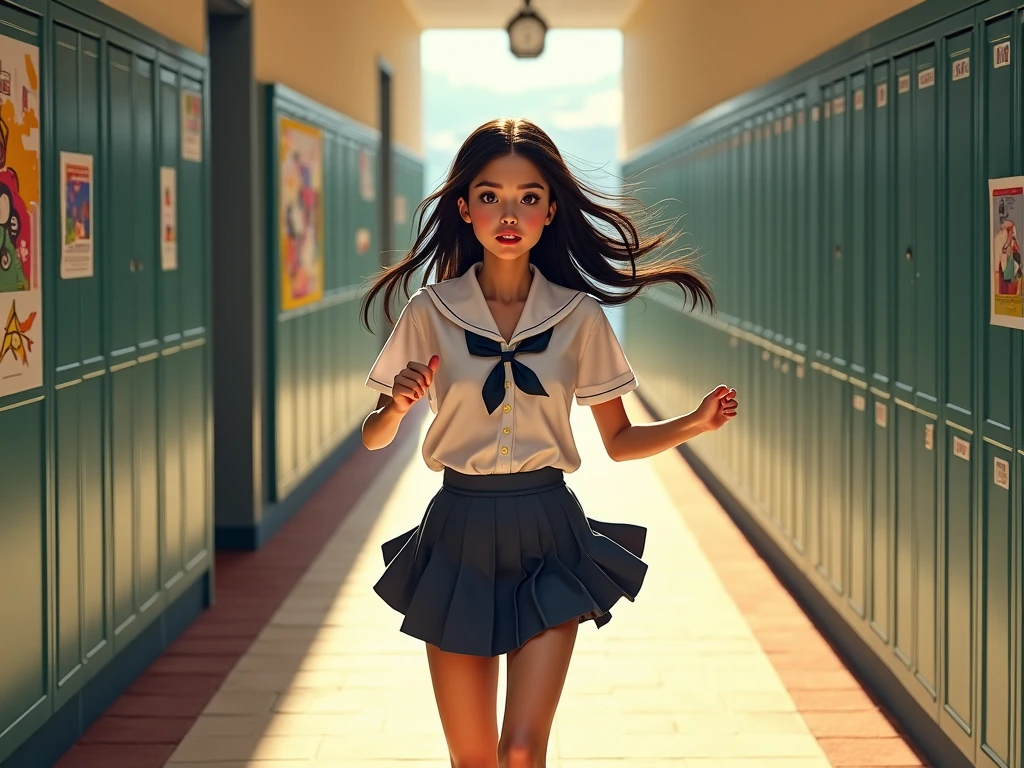 Highest quality, full body detail, golden ratio, (theater lighting: 0.7), masterpiece, viewer angle shot, ( Tanned 18 year old Filipina girl AndreaLee), looking straightysreriously happy, standing on the floor wearing wet uniform and pulling her skirt up to see her undies, full body portrait, perfect face, amazing eyes, vivid details, (highly detailed skin), accent lighting (backlight: 0.5), depth of field, iPhone 6, 50mm lens, f/4 aperture, (super detail), sharp focus, soft colors, 8k , conscious, 8mm film grain, war photography, angle up shot