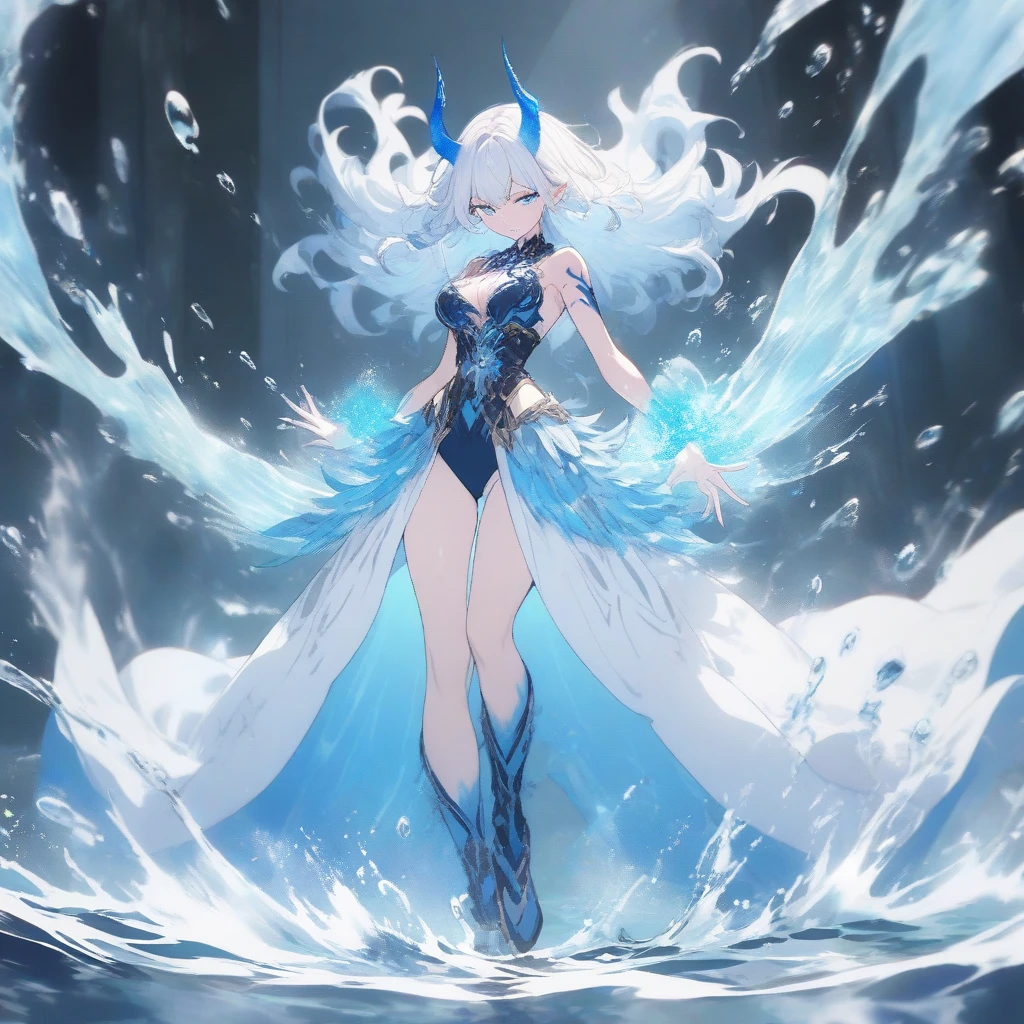 Woman, imposing spectrum, (Eleven), ethereal and dark appearance, torn garments, eyes shining icy blue, ice and shadow skills, spectral appearance with fog and ice visual effects, corrupted, Ranni, full body, character focus, greenish skin, elf ears, bluish glow, imposing freezing spirit, hair blue, Coke, skin made of ice, crown of ice, floating ice crystals cover, (body made of solid ice), aura of intense cold, creating ice storms and projecting ice squalls. Frozen ruins scenery, anger, flying