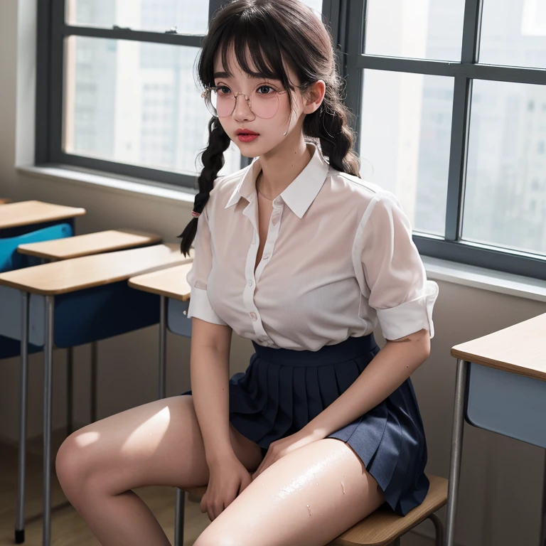 NSFW (new south wales),(In 8K、top quality、masterpiece:1.2)、(realistic、photorealistic:1.incredibly cute girl、18 years、sit on、(((white panties)))、(((open your legs)))、solo、classroom、View viewers、(Sit:1.5)、At school、I think it's going to explode、beautiful beautiful eyes, (dark blonde hair:1.2)、(Short hair:1.2)、, skirt , socks, black hair, blurry background, knee high, white shirt, lifelike, shiny lips , socks, tie, pleated skirt, masterpiece, top quality, very very detailed、(((open your legs)))、attractive eyes