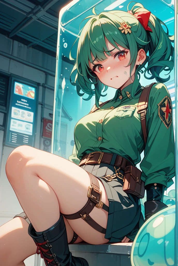 nsfw,(super fine illustration,8K CG wallpaper,best quality,extremely detailed,ultra high res,best aesthetic),(cowboy shot,from front),idolmaster, {{{hina araki}}}, (05yo, beautiful girl), (beautiful brown eyes),((beautiful orange hair)), ((short hair)), (((green rim glasses))), (wet hair), (wet skin), ((sweat)), ((steam)), (flat chests,large breasts), (tall), (slender), (((green and white cyber suit))), ((open clothes)), ((pubic orange hair:1.5)), ((on stage)), ((((spread legs)))),((spread pussy:1.3)),(open mouths), (a big smile), ((stick out tongue)),(feel good), (one eye closed),(blush),(singing),((have a microphone)),((headset)),(cum on body:1.3),(bule napoleon),