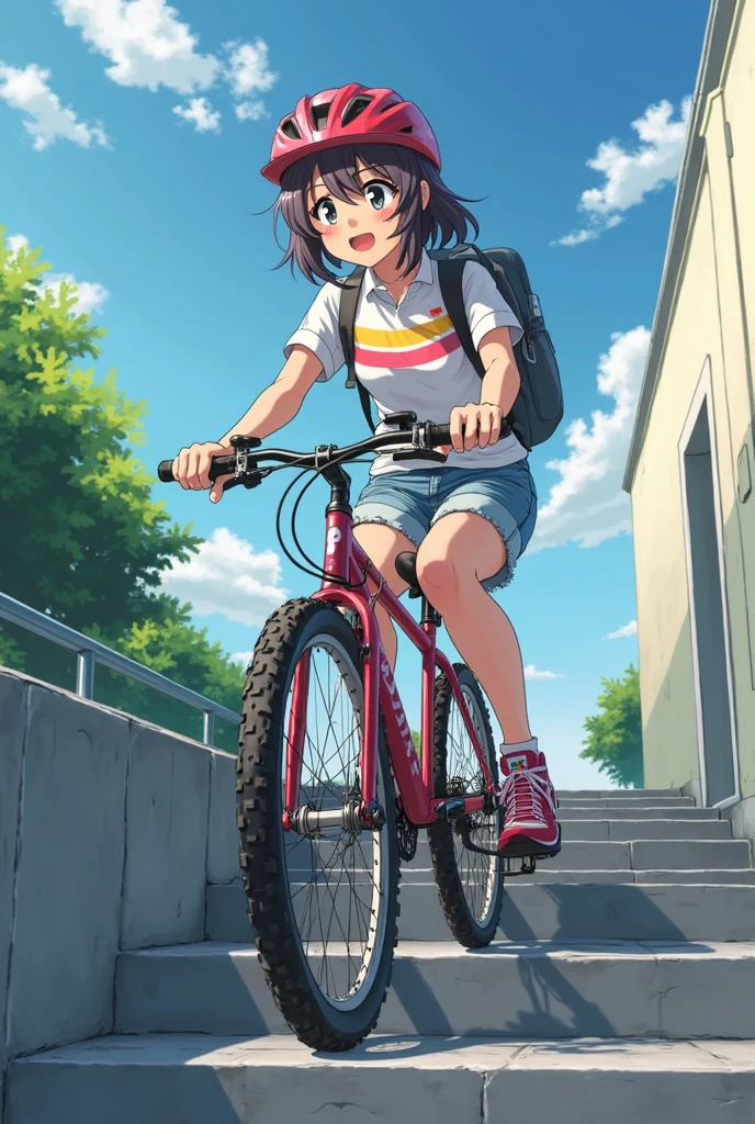 8k,best quality, masterpiece, ultra highres, ultra-detailed:1.2,((japanese school boy and girl)) running on a bicycle,school-uniform,open mouth,smile,detailed bicycle,BREAK,summer,early morning,(Watercolor:1.3),(A road with a view of the sea),