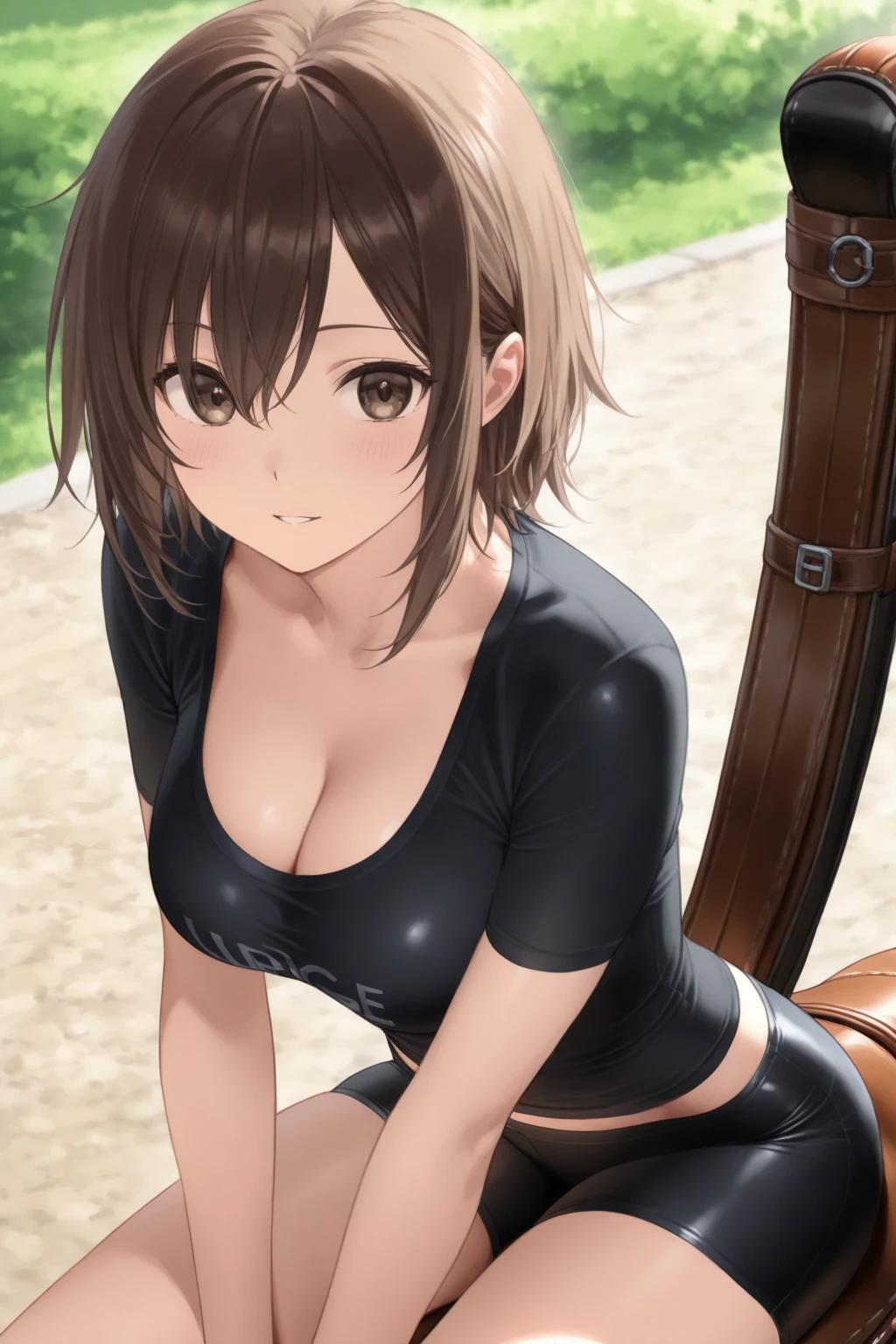 (8K, Live shooting, best quality, muste piece: 1.2), High-definition RAW color photo, professional photography, cinematic light, 1 female, solo, A woman in a cow costume posing on the lawn, tits, (highly detailed diagram), high definition!!, slim body, ((big breasts)), brown hair, (small face), ((titsは大きい)),  (smile showing teeth, full face cheek), beautiful eyes, long eyelashes, ((choker, cowbell, cow print bikini, cow pattern knee high stockings, boots)), (((crawl on all fours))), tits, (((full body shot))), field, lawn square, The background is wood, perfect fingers, 5 fingers, anatomically correct, Reality, extremely detailed, Photography, muste piece, high quality, High resolution, professional lighting,