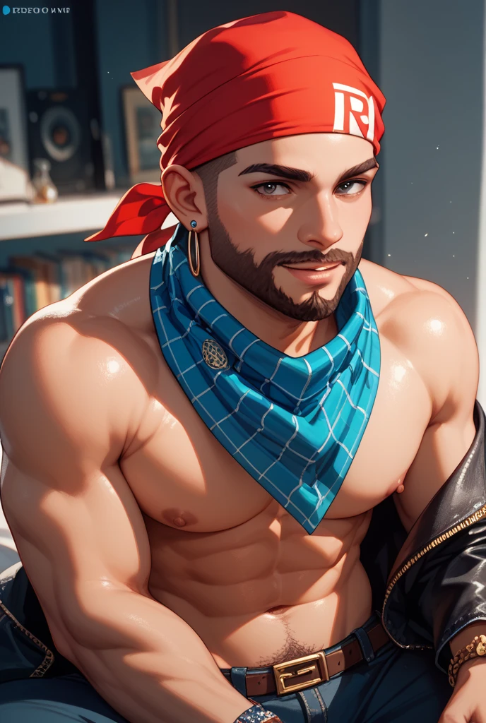 Biggs FF7R shirtless, relaxing at seventh heaven bar, hairy chest, real life skin, intricate, elegant, detailed, smooth, sharp focus, (gay porn), art by artgerm and greg rutkowski and alphonse mucha
