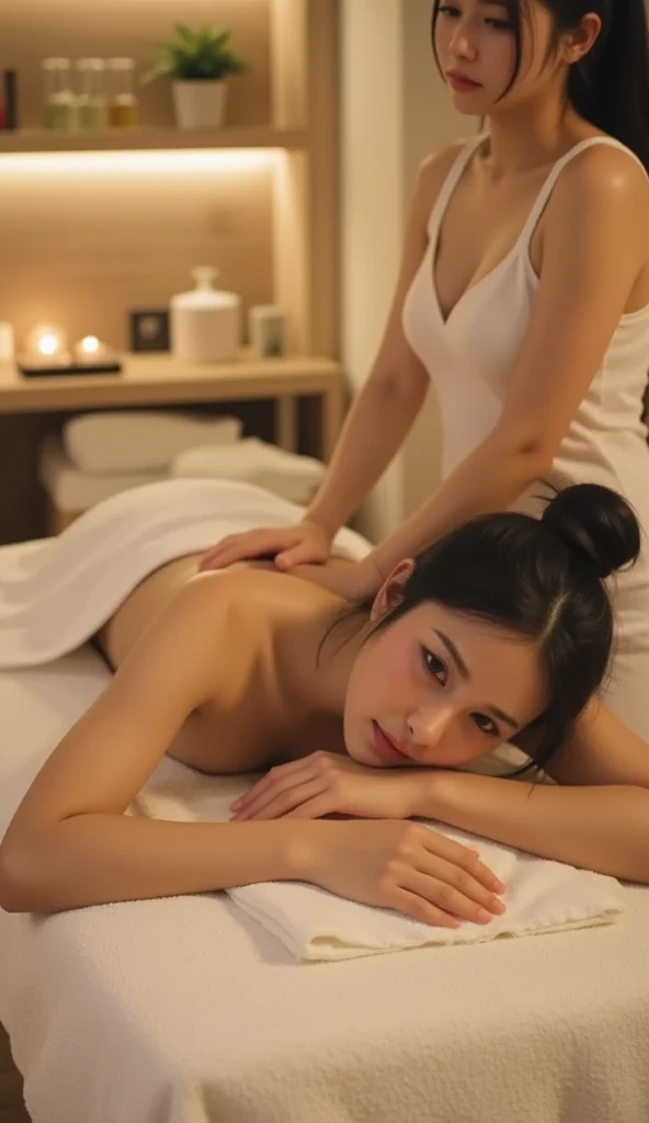 Woman receiving oil massage