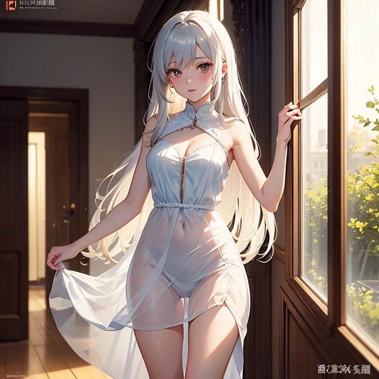 最high quality、high quality、best image quality、8K、最High resolution、High resolution、最high quality、masterpiece、whole body photos、 skin in every detail、 face in every detail、 eyes in every detail、 lips in every detail、 teeth in every detail、 ears with attention to detail、 hair with detailed details、arms with attention to detail、 hands with attention to detail、 fingers with attention to detail、 (fine hands、thumb1reference4)、 legs with attention to detail, feet with attention to detail, 8k, ultra HD, sharp focus, details hair, beautiful hair, details face, beautiful detail eye, details pupil, perfect hand, vibrant colours, soft lighting.
1girl, long hair, hair accessory, style hair, yellow hair and white hair, light green eyes, glow eyes, massive giant breast, maxi dresses , small thigh, slim body,
bedroom, night, standing, evening,