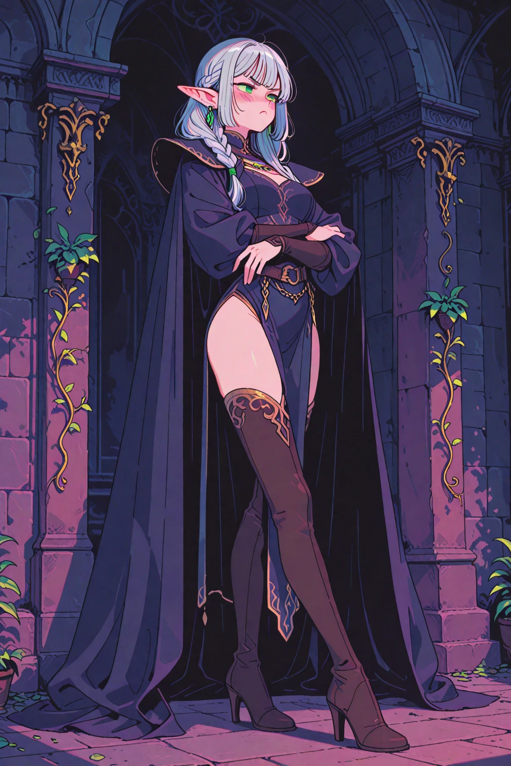 Morgan Feller,Leprechaun of Evil Lake,King Arthur's eldest sister,huge tit,Sitting on the lake,scantily clad,Evil magic,sexy for,Sexual temptation,full bodyesbian,(naked leg:1.5),ssmile,Bloodstained high heels,Gloomy atmosphere,Black smoke,Cthulhu,Gothic flower stand,Purple decorative panels, abstract artistic, Alphonse Mucha (tmasterpiece, best qualtiy, A high resolution: 1.4), A detailed, Complicated details, 4K, Color splattering, Line art, Fibonacci, (tarot cards),Cards,nigth,Red Moon,Leprechauns in the lake,Purple vines,