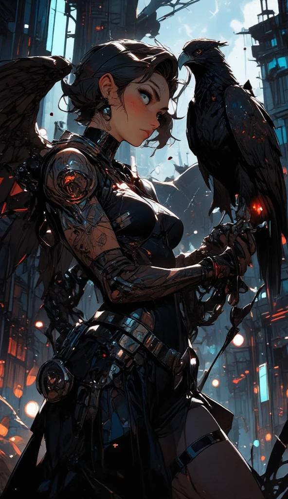 closed up face, upper body, muscular girl,steampunk,illustration,mechanical,cyberpunk,brass goggles,leather corset,gear accessories,metallic arm sleeves,dark smoky background,vibrant colors,soft lighting,extraordinary details,best quality,ultra-detailed,contrasting shadows,gritty texture,industrial setting,adventurous posture,exquisite craftsmanship,sharp focus,vivid colors,engineered aesthetics,futuristic technology,high-resoluton masterpiece,mechanical tattoos,anatomical precision,imposing presence,riveting expression,mechanical wings,steam-powered gadgets,meticulous gear mechanism,mechanical exoskeletons