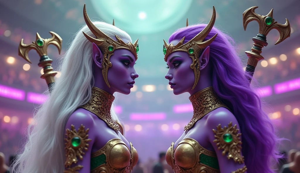 there's a woman and a blue man dressed in costumes side by side, in metal hurlant, very stylized character design, corrected color, djinn blue, naboo, inspired by Michael Whelan, ice queen, maximalist fashion, sexy photo from the movie, the villain incal, still de l'estate, by Thomas Blackshear --auto --s2