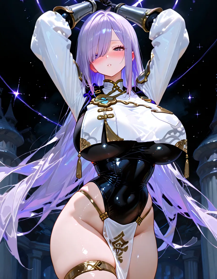 (masterpiece, best quality, glowing light, glistening, shiny skin, ultra detailed), (perfect face, detailed face, detailed eyes,perfect hands,perfect fingers), 8k wallpaper, Beautiful Finger, Beautiful body, Beautiful character design, perfect face, perfect balance, official art, extremely detailed CG unity 8k wallpaper, perfect lighting, Colorful, Bright_Front_face_Lighting, (masterpiece:1.0),(best_quality:1.0), ultra high res,4K,ultra-detailed, photography, 8K, HDR, highres, absurdres:1.2, Kodak portra 400, blurry background, bokeh, lens flare, professional photograph, (vibrant_color:1.2),(beautiful_face:1.2), 2d, anime, breasts, harness,
BREAK white blood cell 8787, short hair, bangs, (purple eyes:1.1), purple hair, blunt bangs, ponytail, low ponytail,
BREAK ((closed eyes, 2girls, kissing, multiple girls, breast contest, breast press, bottomless, butt, big butt, but squeeze, butt grab, naked, nude)), looking at another, hug, hugging, whitebloodcellu1196, white blood cell U-1196, long hair, white hair, (hair over one eye), colored skin, white skin,
BREAK gloves, hat, cleavage, black gloves, fingerless gloves, white headwear, baseball cap,