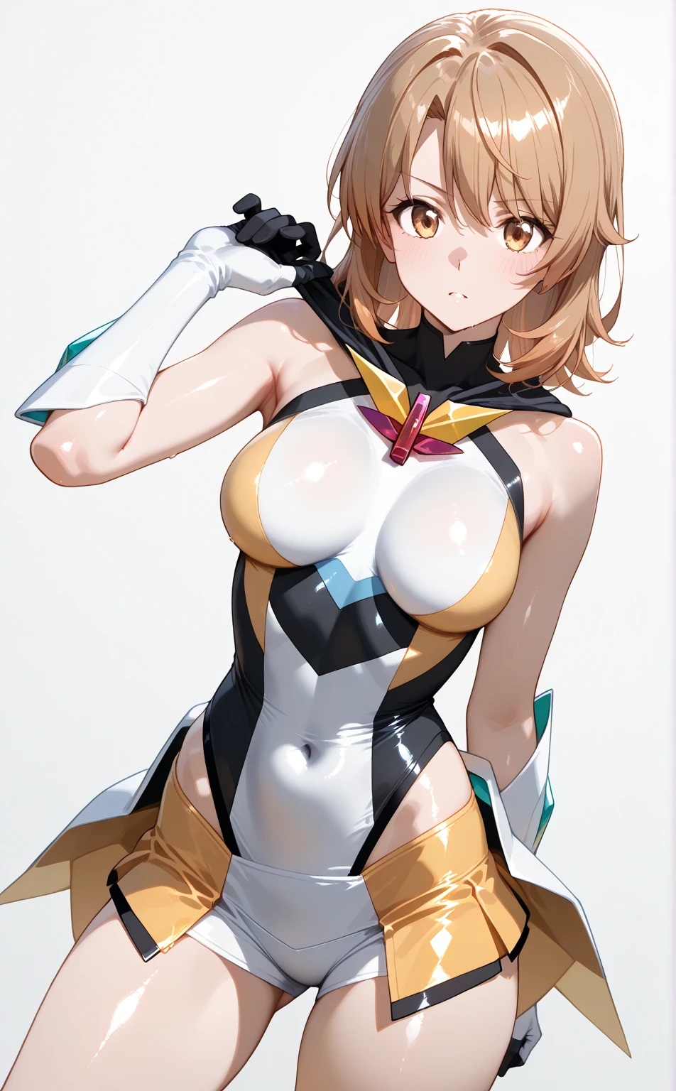princess_daisy, brown hair, short hair ,red lipstick, blue eye shadow, 1girl, solo, perfect breasts, ,earrings glossy lips ,looking at viewer, blush, large breasts, nature, pond, trees, park, long white elbow satin gloves, holding, animal ears, cleavage, bare shoulders, jewelry, very l, gentle smile, pantyhose, earrings, fake rabbit ears, yellow leotard, fake animal ears bunny, long white elbow gloves, white gloves