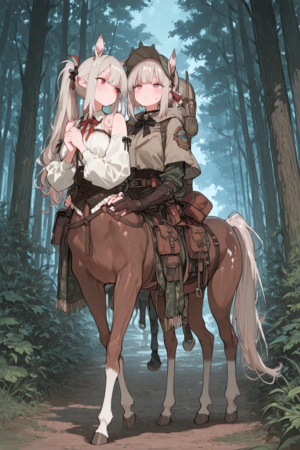 [[[ ultra-detailed, best quality, soft skin, beautiful, 4K]]] white hair, blue eyes, tied-up hair, slender body, dynamic angle, chainmail, white armor, white fox ears, calm expression, female, snowy palace gardens background, serious expression. walking angle, ((little horny smile)) to masch them über hugest big huge massive largest bigger biggest breasts 