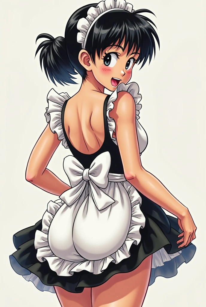 1girl, looking back, booty, blush, amazing, lovely girl, from behind, best quality, great artwork, sensual image, bouncing ass, ((white background:1.3, shy, akane_tendo-ranma, solo)), (bend over:1.3, lingerie, looking back over the shoulder), eyes detail, face detail, short hair, without_panties, pussy, hands on hips, pinup
