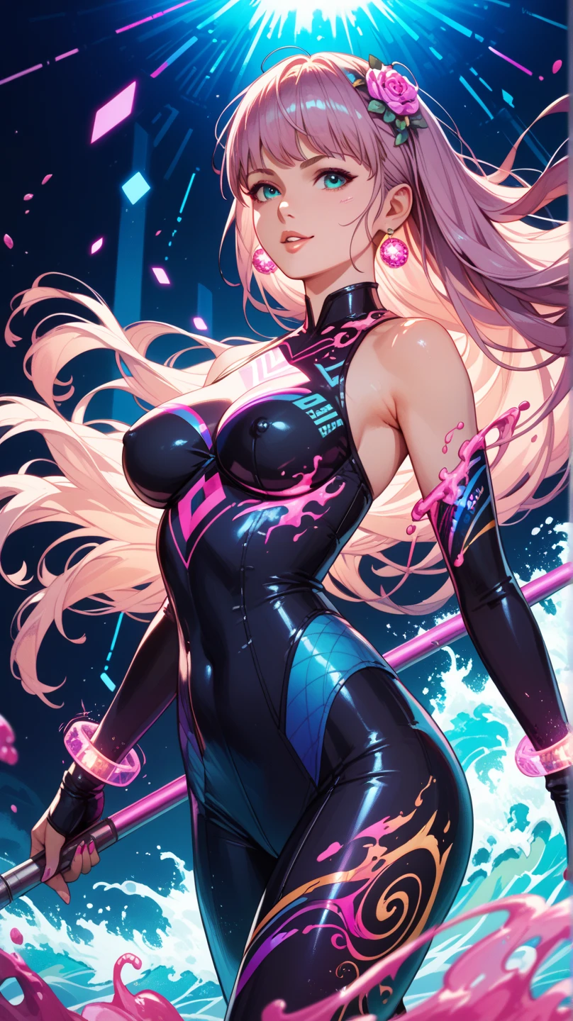 Masterpiece, Top Quality, Best Quality, Official Art, Beautiful and aesthetic:1.2), (1Girl:1.3), Extremely detailed,(fractal art:1.2),colourfull,highest details,( Zentangle neon:1.2), (Dynamic Pose), (Abstract background neon:1.5), (treditional dress:1.2), (sparkly skin), (many colors:1.4), upper half body ,neons,16 k,Full HD, Blue Eyes, beautidful eyes, extremely detailed eyes and face, Beautiful detailed eyes, Ultra-detailed, light on the face, with long blond hair, Blonde hair, Slim Body, Fair skin, a 18 year old girl,