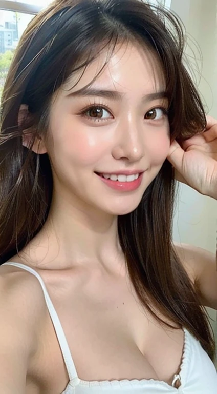 masterpiece、1 beautiful girl、Highest quality, High resolution, (reality: 1.4), Japanese、A Japanese person smiling with beautiful white teeth、Amazingly white, beautiful skin、thin、(Ultra-realistic)、(High resolution)、(8K)、(Very detailed)、(Beautiful attention to detail)、(Very detailedな)、(Detailed eye depiction)、Big eyes、Long eyelashes、Detailed face、Gloss Lip,Bright lighting、Professional Lighting、Standing and facing the camera、Look straight ahead、The whole body is shown、つま先から頭までThe whole body is shown、Long Hair、Black Hair、Curly Hair、Shooting studio scenery、Nogizaka idol、actress、20-year-old、Moist and realistic skin texture、Moist lips、