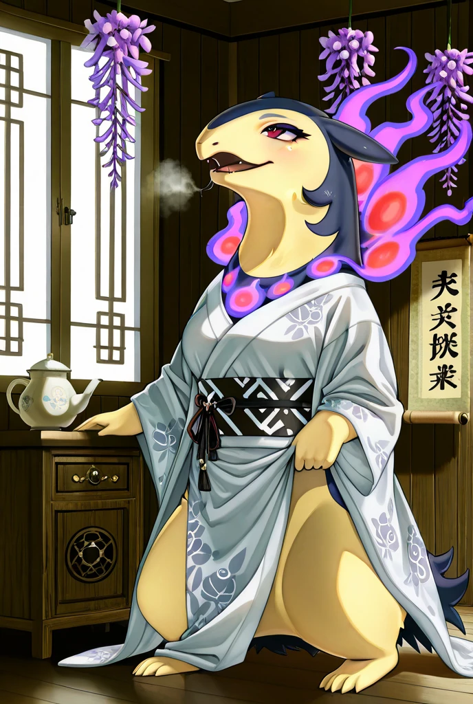 The character is drawn in a cartoon style with thick black linear strokes., varying between thin and thick, in an aesthetic reminiscent of the artist Illuxxtrandy. Their eyes are extremely large and expressive, with a surreal and cartoonish disposition. The face is extremely thin, exceptionally elongated, with a missing jaw and a distinct V-shape. Inspired by Kimetsu no Yaiba, She is depicted with strong shading and severe shadows, creating dramatic contrast and lighting marked by intense contrasts and deeply shadowed areas. The highlight of the design is the extremely long face, a distinctive feature that captures its elongated face.