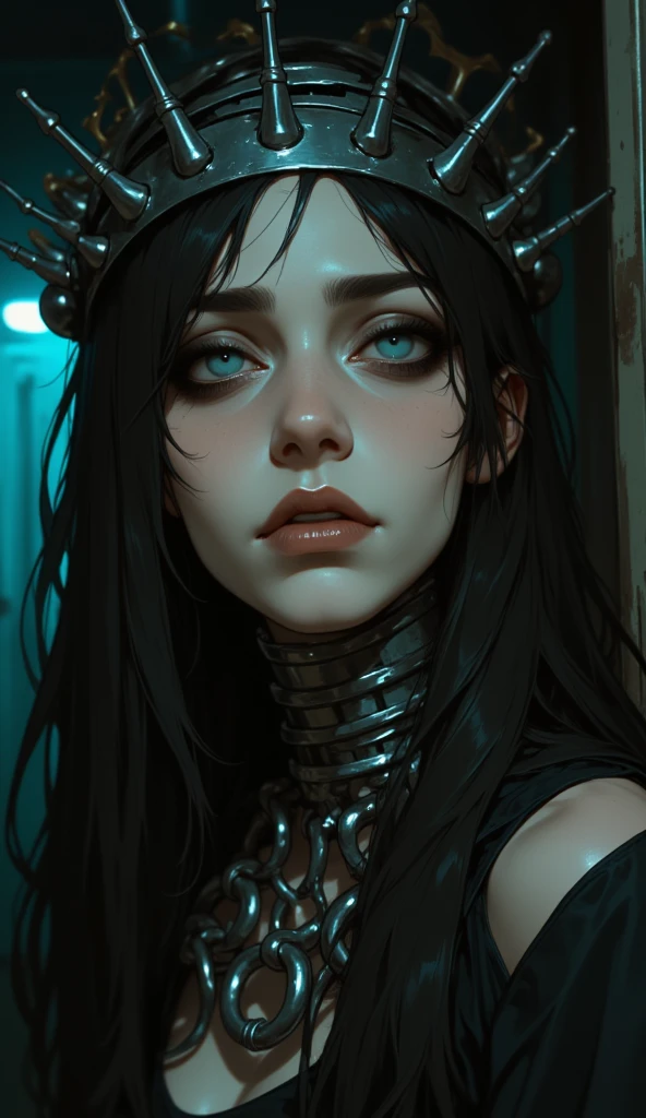 (((Solo character image.))) (((Generate a single character image.)))  (((Dressed in medieval fantasy attire.)))  (((Dressed in medieval fantasy attire.))) Dressed in medieval fantasy attire. Fabulous white hair. Looks like Louisa Khovanski. Create a captivating and enigmatic female warrior reminiscent of powerful and legendary characters 18 years old. 18yo. This is a fantasy character portrait. (((She looks amazing.))) Design a dangerous and sleek female mercenary for a fantasy setting. This is a ruthless mercenary who is dark and sneaky. She looks like a femme fatale in leather clothes. The clothes are black and she has a darkly attractive appearance. (((The colors in the image are dark and muted.))) Her hair is long and white and in an exotic style. She is powerful, dangerous and a slender and sleek figure in a dark fantasy setting. Alluring appearance. Exotic beauty. She wears form-fitting armor, gorgeous face, Dungeons & Dragons character portrait, intricate details, ultra detailed, very intense appearance, ultra detailed clothes, epic masterpiece, ultra detailed, intricate details, award winning