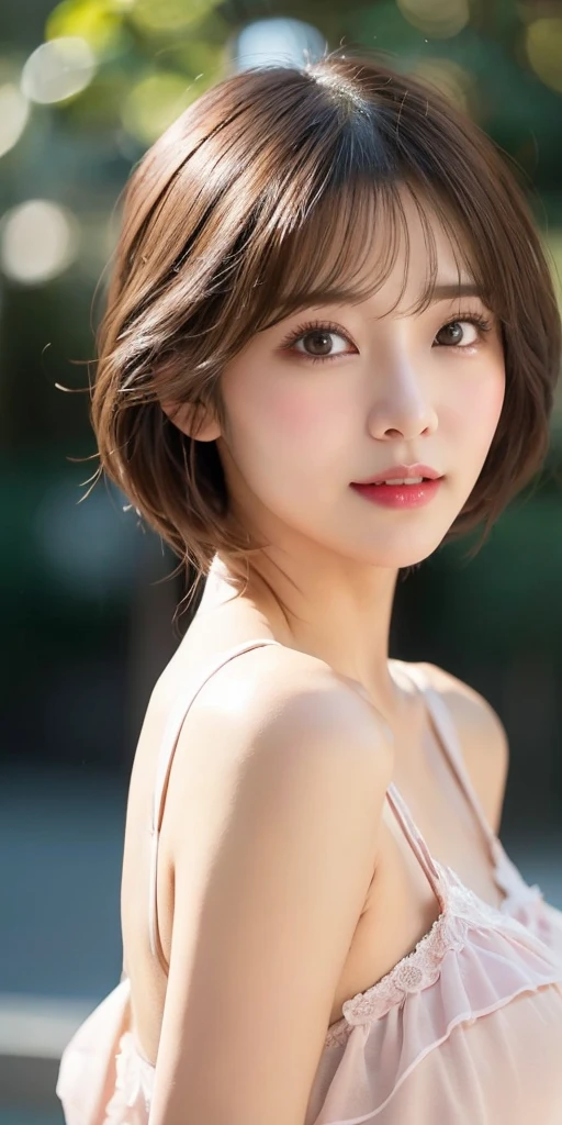 (Highest quality,8K quality,masterpiece:1.3,),(超A high resolution:1.3,Photorealistic:1.4,Raw photo:1.2),(Ultra-detailed:1.2,Glowing Skin,Detailed skin:1.1),(Detailed face,Perfect Anatomy,Caustics:1.2), (Symmetrical eyes:1.3),1 girl,cute,Japanese,22 years old,Japanese Ido,Natural brown hair,Short hair curled outwards,cute目,Natural Makeup,Laughter,Looking at the camera,On the face,Face Focus,Street Corner,Professional Writing,Natural soft light,Completely naked,NSFW,Completely naked