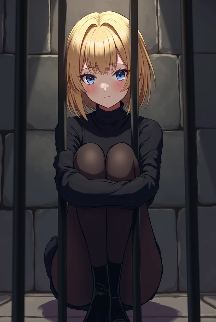 Oda Non、(A hyper-realistic), (illustratio), (hight resolution), (8K), (ighly detailed), (The best illustrations), (beatiful detailed eyes), (top-quality), (ultra-detailliert), (​masterpiece), (wall-paper), ((High Definition Face))、(NSFW、Cover the entire subject、Upper body、masutepiece:1.2, Best Quality), Realistic, (real picture, Intricate details, depth of fields),((Shibari, arms behind back:1.4)), ((Hands on back)), ((tightly bound body)), ((Hand flail、bound with chains)), ((Bound、Tied up)) (1girl in, 独奏,adult lady、A sexy、animal collar, chains, Chained,Thigh strap,garterbelts、panthyhose、high-heels ), ((She wears lace white panties、camel's toe))、(Your clothes are immoral, Your clothes are obscene) , Parted lips, Gorgeous perfect face, big eye、((Huge breasts、((teats 、big areolae:1.4))、Constriction、nabel、thick thighs)), (Skindentation),Average waist, tall, Luscious red lips, (blonde  hair、a pixie cut), Beautiful blue eyes, Highlights in the eyes、eyes light、Sweating, (Wet), Blushing,(hanging breasted) , (disproportional tits、Shiny skin,Very shiny skin)、((A man grabs a woman's chest、man rubbing woman's breast、Man touching female breast)),(((Hanging in the air with a rope))),(Dark Prison、Dark Dungeon:1.4)、Farbe々At an angle