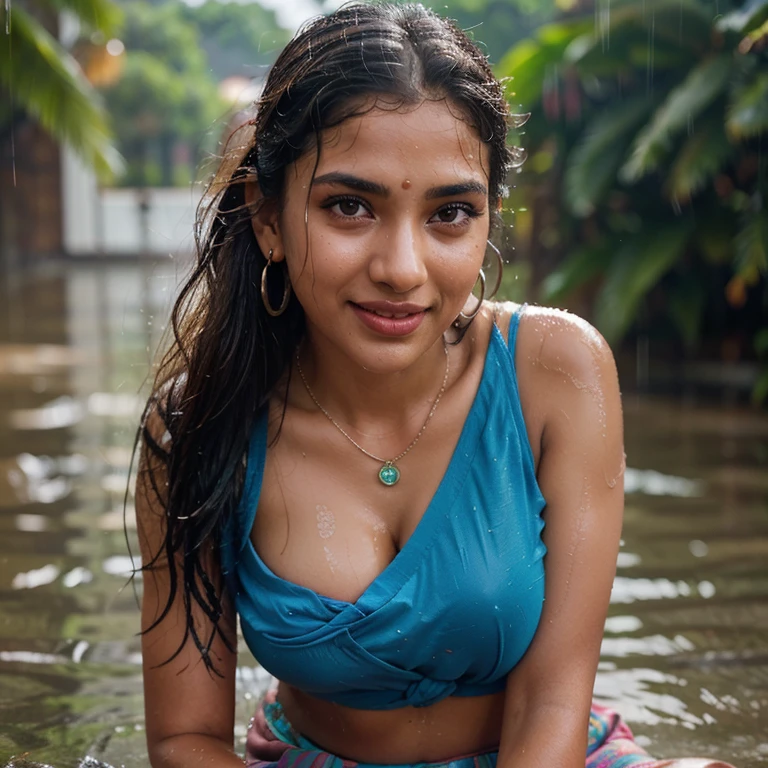 (highres:1.2), Beautiful 35 year old female indian office lady, in saree, peeing in her boss's table,saare raised up, puddle of pee at her boss's face, Her boss'hair wet with pee and looks into the camera while peeing and smiling,full view.
