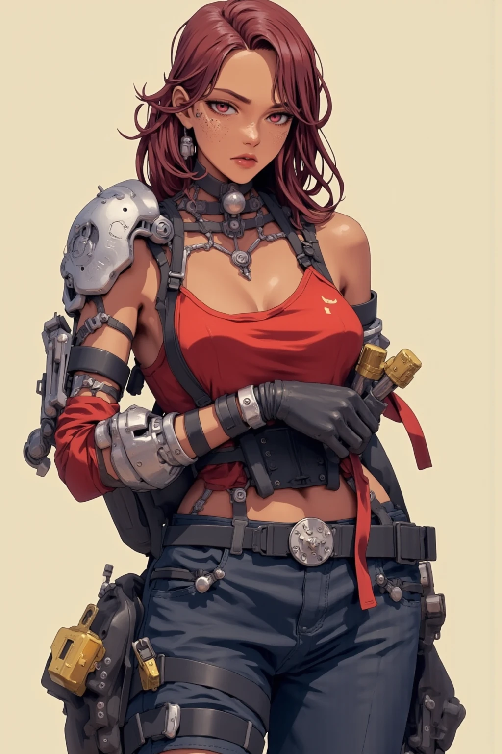 ((Highest quality)), ((masterpiece)), (detailed), 1 person,female,40 years old,Warrior,Bikini Armor,(((muscle))),(((Big Breasts))),Fantasy,Pauldrons,Gauntlets,Waist armor,Abandoned Factory,Large, thick armor covering the waist, wear armor around the waist,underboob,Shortcuts
