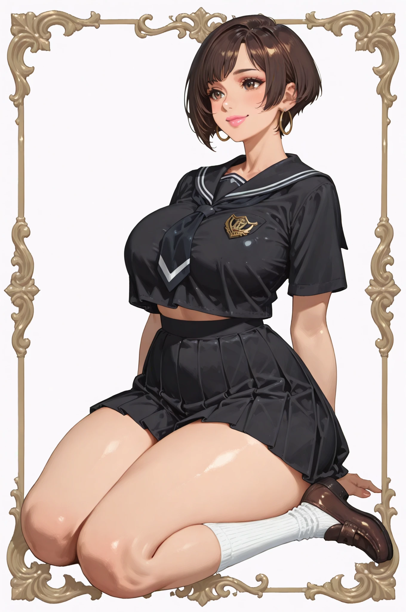 ((Лучшее качество)), ((шедевр)), (подробный), girl, anime, green eyes, stockings, big , heels, black hair, big ass, big tits