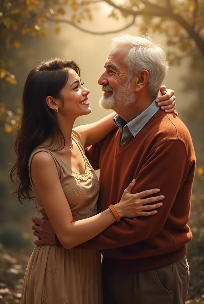 I want a realistic image of me and my father hugging