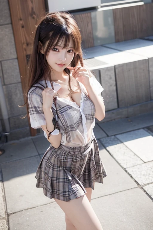 on the table, best quality, illustration, Super detailed, fine details, high resolution, 8k wallpaper, Perfect dynamic composition, Beautiful and delicate eyes,whole body摄影，show your whole body、collared shirt、mini skirt,thin and transparent、long gray hair, Bold sexy pose,Smile,Harajuku、20 year old girl、Eyeliner、beautiful bangs、hair between eyes、((masterpiece、top quality、Super detailed、movie light、intricate details、high resolution、Very detailed))、background for this、8 kood、digital SLR、soft light、high quality、film grain、富士XT3 、shallow view deep、natural soft light、Kamimei、See the knees,  Set on the beach,Look at the sexy shots of the lens、Above the legs、whole body、Vest、suit、 铅笔mini skirt、Holding a bouquet of flowers、side view