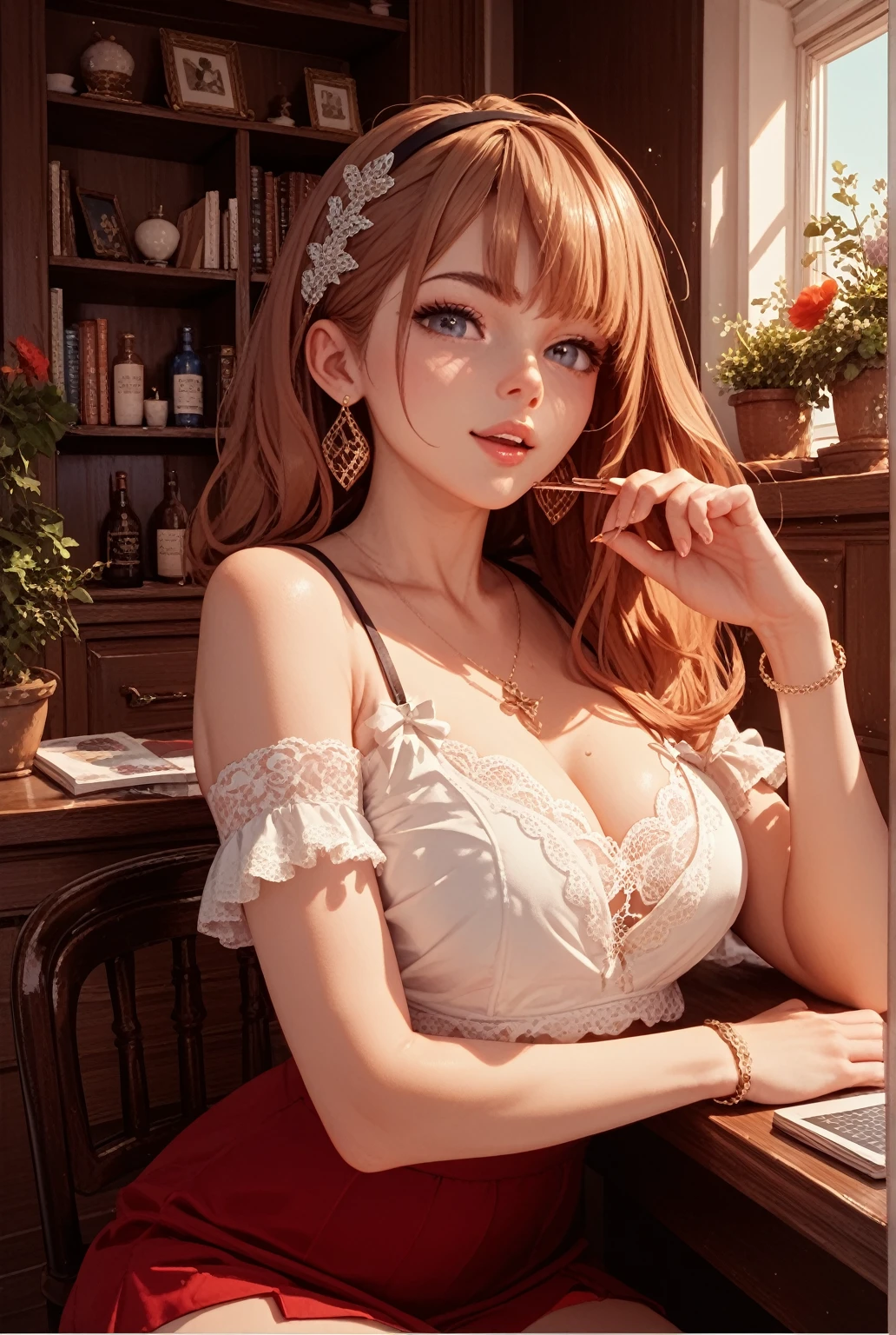 Anna Miller&#39;s,There is a woman sitting on the deck cutting a cake., seductive Tifa lockhart portrait, yoko matsugane as Mai Shiranui, mai shiranui, Tracer in a tight fitting dress, Tifa lockhart, glamorous Tifa lockheart, Tifa lockhart portrait, Tifa, portrait of Tifa lockhart, Tifa lockheart