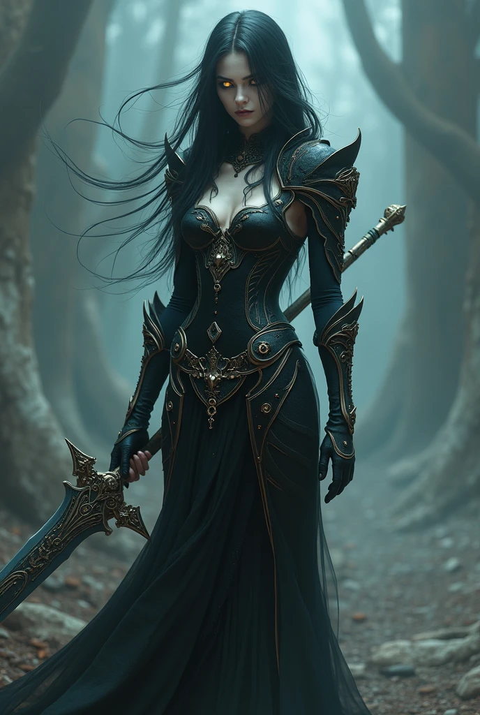 (image of a dark fantasy nymph is warrior who evil smile at the devil who hates God, extremely detail armor, ornament blood sword, nameless hero, laughing madly, murderous eyes, rising emotions, beastly, merciless, taker of life, an ugly heart that claims to be good, Fin-de-siècle atmosphere, madness, hope, disillusionment, corruption, freedom, violence, forest path with hanging body bags background, speed line from front to back, extremely finely detailed, epic high quality, insanely beautiful illustration, all captured in sharp focus, rendered in stunning 32k resolution), ((in latte art)),
