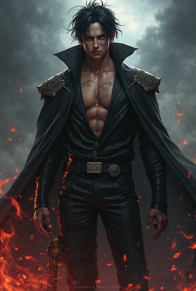 ((Best Quality)), (detailed), Perfect face, male body, perfect body, muscular, six pack, perfect abs, whole body, male face, Red eyes, White suit, black fur, shirtless, elegant, arm muscle, Usando magic de rayo, black leather pants, Look straight, royalty costume, Vampire masculino, Vampire, Rey Vampire, in the castle, lips, magic, Moonlight, midnight, flock of bats, supernatural.