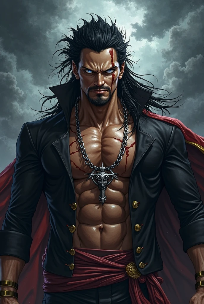 1 men, work of art, best qualityer, imprisoned and chained, 1 normal brown eye and a scarlet red eye filled with restrained hatred, torn garments, several scars on the face and body, blackquality hair, malignant black aura