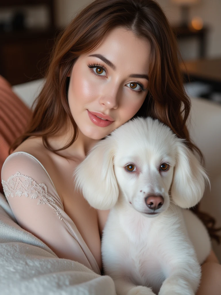 painting of a woman in a pink silk dress sitting on a couch with a beagle dog, konstantin razumov, ( ( konstantin razumov ) ), by Alexander Kucharsky, by Vladimir Novak, by Vladimir Borovikovsky, lovely languid princess, by Vladimir Baranov-Rossine, by Alexey Venetsianov