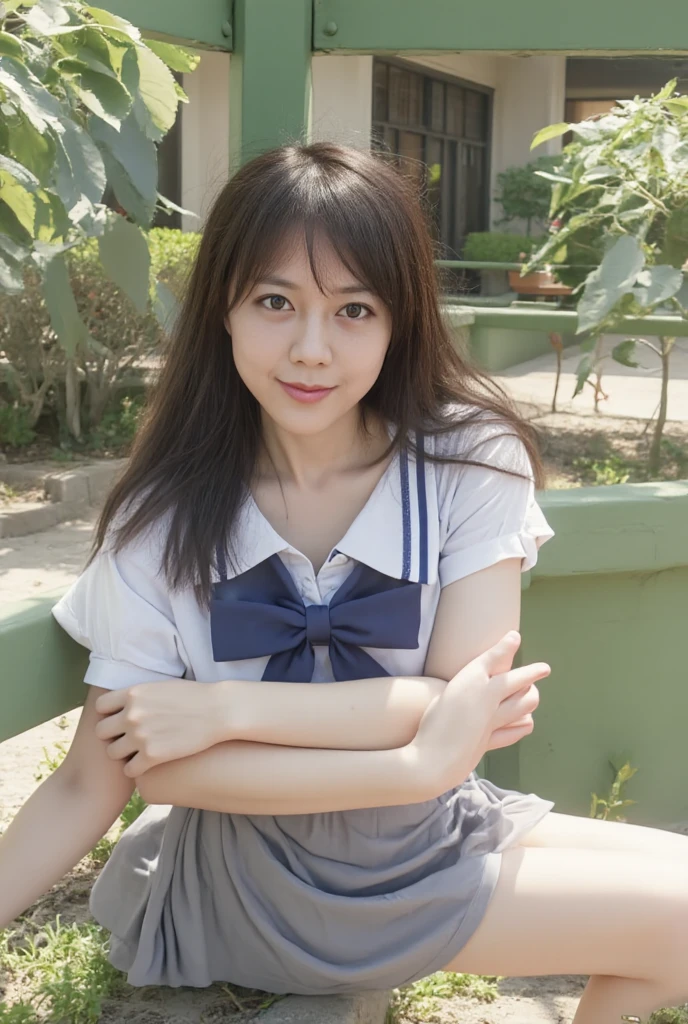 15-year-old Very beautiful and innocent Japanese girl,
Perfectly captured in her junior high school ,
Transcendent beauty in top-quality, masterpiece image,
Raw photography and photorealistic rendering,
The beauty of beautiful details and delicate facial expressions,
unaffected and pure,
Her eyes sparkling with youthful innocence,
Huge filesize, ultra-detailed and high resolution,skirtlift
Captured in natural daylight,
Front facing, Sit on the swing with your legs apart、
Skirt flying up just a bit to reveal her small white panties and socks,
Delicate and sexy collarbone peeking out from her blouse,
Innocent,1boy 1girl pov_hands from below,shirtlift, skirt removed
