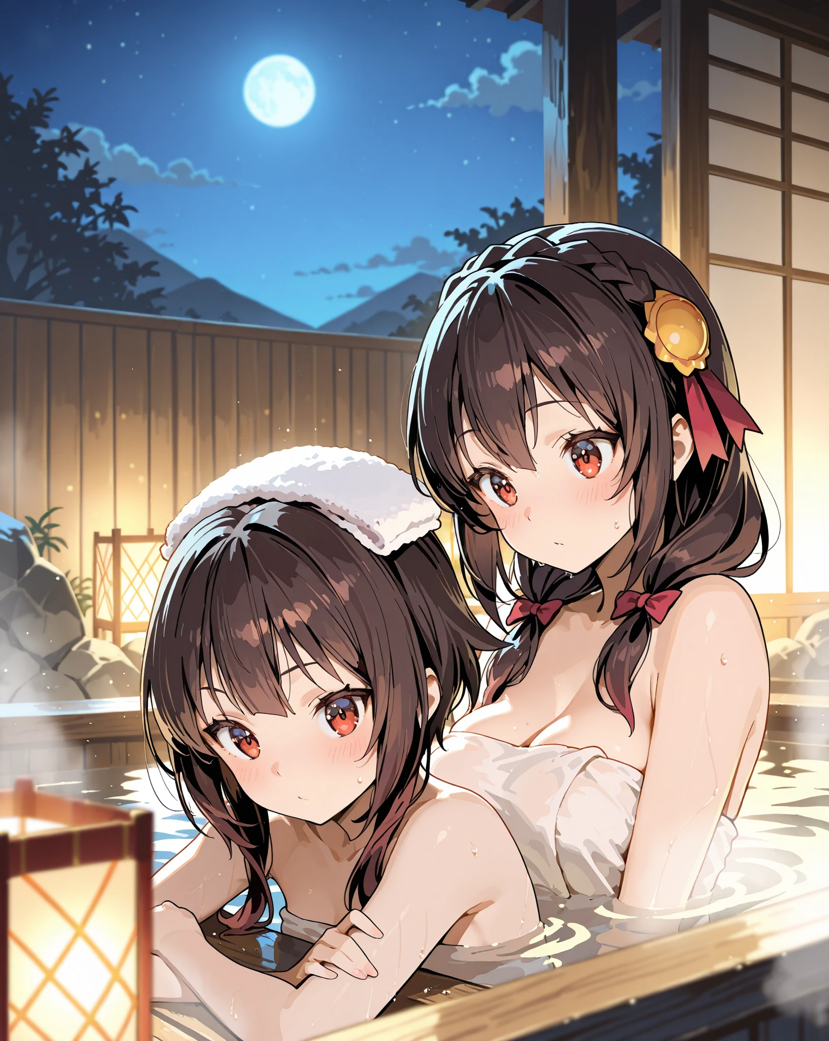 (masterpiece、Highest quality)、(Japan favelas、Old and dirty hot spring town、地下へ行く石のstage)、((Beautiful night view))、(3+ Naked Girls、Cute 12 year old girl、smile、fun)、((Big bath、Underground hot spring facilities、石のstage))、((Unsanitary and dim))、Shady Red Light District、(stage、Everyone is having fun bathing)、smile、Happy schoolchildren、Perfect Anatomy