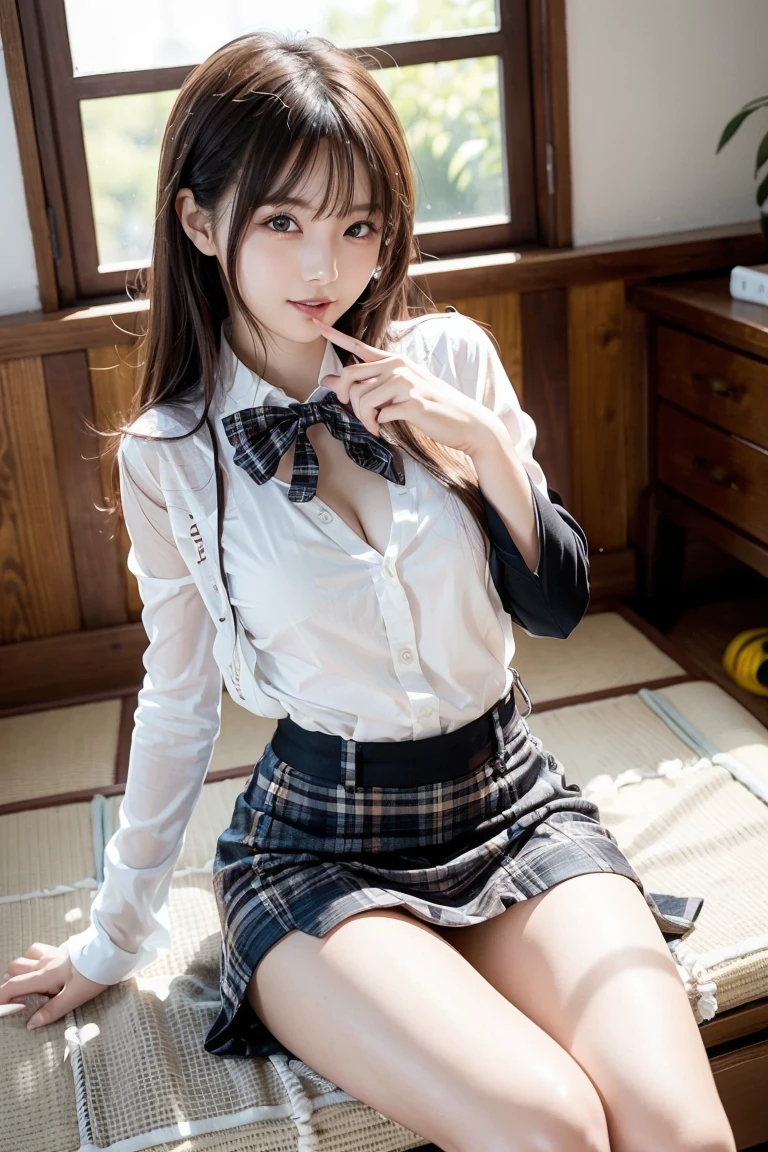 ulzzang-6500-v1.1, (raw photo:1.2), (photorealistic:1.4), beautiful detailed girl, very detailed eyes and face, beautiful detailed eyes, ridiculous, incredibly ridiculous, huge file size, ultra detailed, high resolution, highly detailed, best quality, masterpiece, chemomi, (wearing a white wet shirt)),(protruding,( The shape of the pubic area is clear)),photo, very detailed, cg, unification, 8k wallpaper, fantastic, fine detail, masterpiece, top quality, highly detailed cg uniform 8k wallpaper, face light, movie lighting, 18 year old girl, (without panties)), ((dynamic pose))), (camel toe), (half), (flesh-colored pantyhose)))), ( Sitting with your knees bent and your legs spread)),((((smile))),
