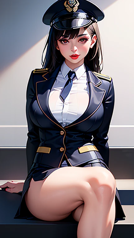 highest quality、High resolution、detailed background、cute hairstyle、sexual uniform、sexy uniform、underboob、underboobが見える、underboobを強調する、emphasize big breasts、sexual expression、camel toe